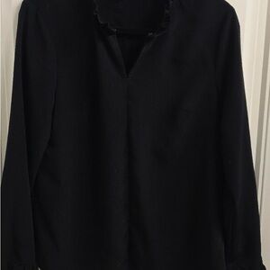 Banana Republic Women’s Black Long-Sleeve Ruffle-Neck Blouse – Medium